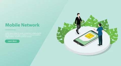 Sim card or simcard mobile technology network with smartphone and people for  Stock Illustration