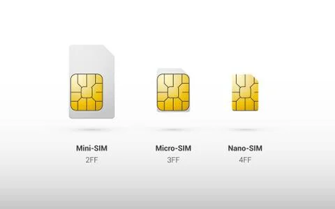 Sim card overview comparison of types and sizes Stock Illustration