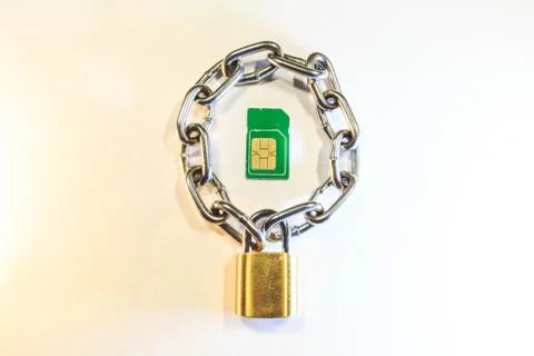 SIM card is protected by a lock with a chain 스톡 사진