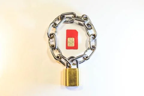 SIM card is protected by a lock with a chain 스톡 사진