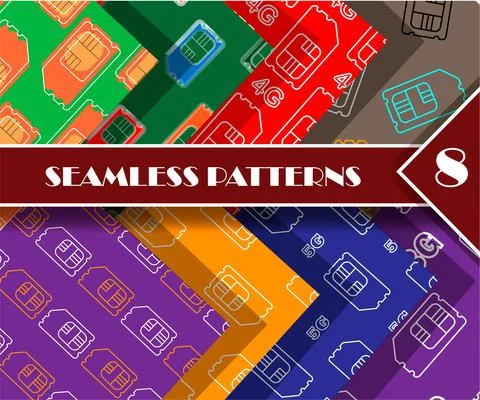 Sim card seamless pattern set Illustrazione stock
