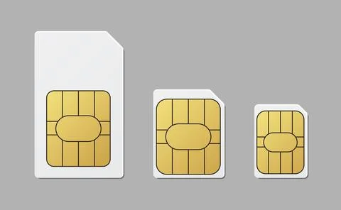 Sim card size in standard, micro and nano mobile phone technology network connec Stock Illustration