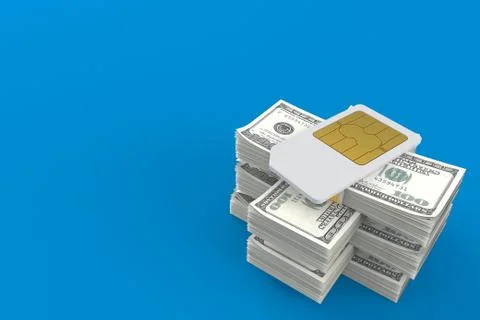 SIM card on stack of money Stock Illustration
