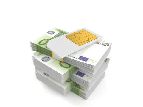 SIM card on stack of money Stock Illustration
