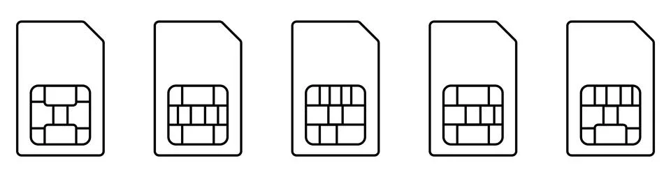 SIM card thin line icon set Stock Illustration