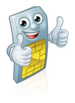 Sim Card Thumbs Up Mobile Phone Cartoon Mascot Ilustração Stock