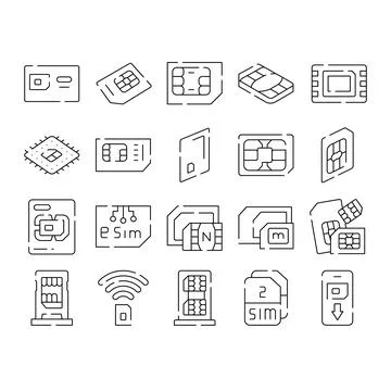 Sim card types and embedded esim technology collection Stock Illustration