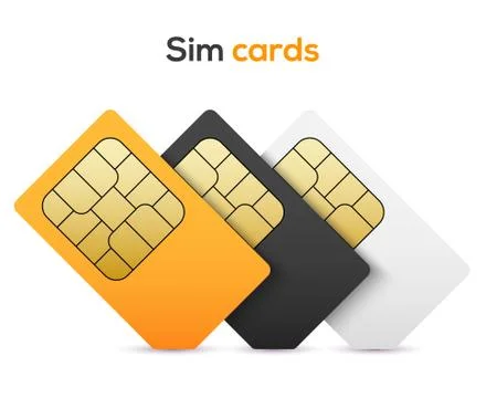Sim card vector mobile phone icon chip. Simcard set isolated 3d design gsm Stock Illustration