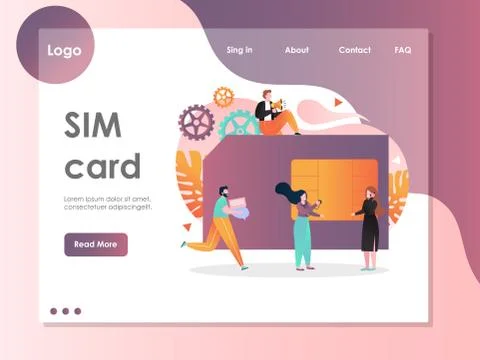 SIM card vector website landing page design template Stock Illustration