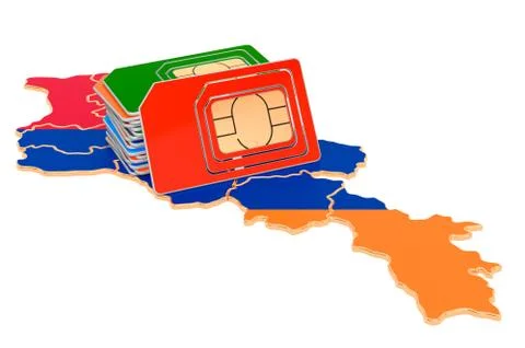 Sim cards on the Armenian map. Mobile communications, roaming in Armenia, con Stock Illustration