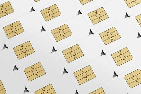 SIM cards arranged in a row. 3D rendering illustration. Stock Illustration