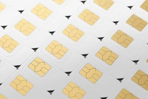 SIM cards arranged in a row. 3D rendering illustration. Stock Illustration