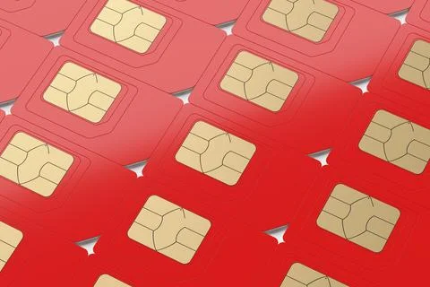 SIM cards arranged in a row. 3D rendering illustration. Stock Illustration