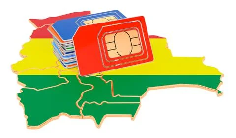 Sim cards on the Bolivian map. Mobile communications, roaming in Bolivia, con Stock Illustration