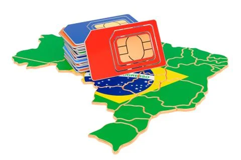Sim cards on the Brazilian map. Mobile communications, roaming in Brazil, con Stock Illustration