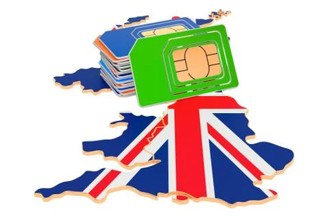 Sim cards on the British map. Mobile communications, roaming in the United Ki Stock Illustration