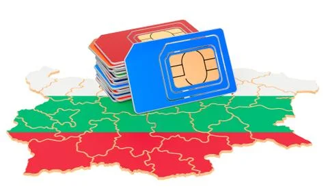 Sim cards on the Bulgarian map. Mobile communications, roaming in Bulgaria, c Stock Illustration