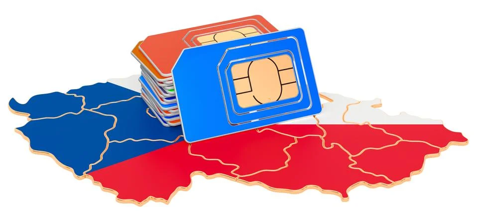 Sim cards on the Czech Republic map. Mobile communications, roaming in Czech  Stock Illustration