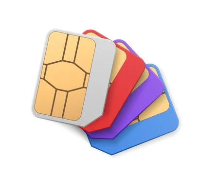 Sim cards different colors folded like a fan 3D vector, GSM wireless microchip Illustrazione stock