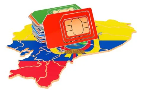 Sim cards on the Ecuadorian map. Mobile communications, roaming in Ecuador, c Stock Illustration