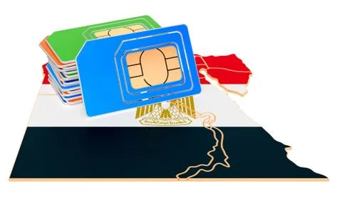 Sim cards on the Egyptian map. Mobile communications, roaming in Egypt, conce Stock Illustration