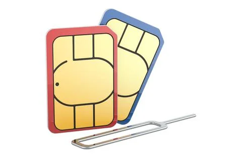 SIM cards with eject pin for mobile phone, 3D rendering Stock Illustration
