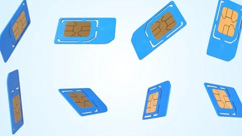 Sim Cards Falling on a Light Blue Background. SIM Cards 3D Animation. 4K Stock Footage 306282272