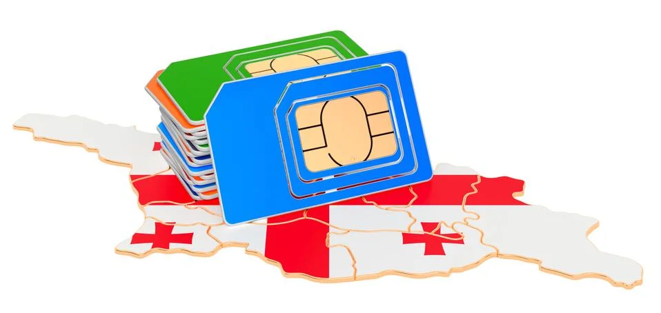 Sim cards on the Georgian map. Mobile communications, roaming in Georgia, con Stock Illustration