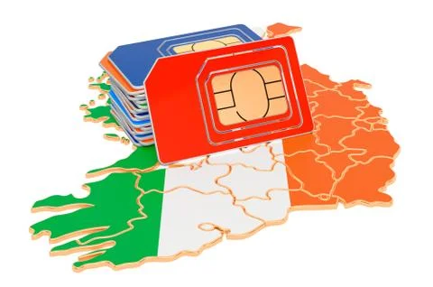 Sim cards on the Irish map. Mobile communications, roaming in Ireland, concep Stock Illustration