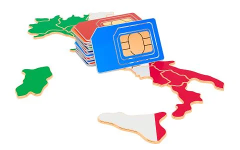 Sim cards on the Italian map. Mobile communications, roaming in Italy, concep Stock Illustration