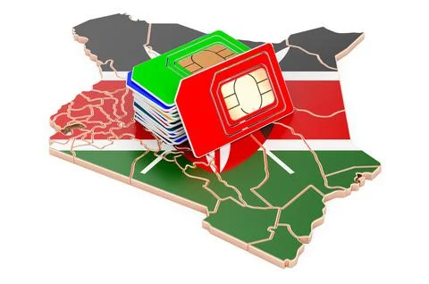 Sim cards on the Kenyan map. Mobile communications, roaming in Kenya, concept 스톡 일러스트
