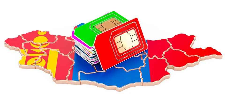 Sim cards on the Mongolian map. Mobile communications, roaming in Mongolia, c 스톡 일러스트
