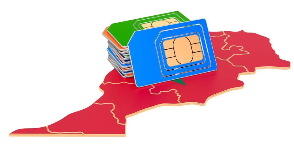 Sim cards on the Moroccan map. Mobile communications, roaming in Morocco, con Stock Illustration