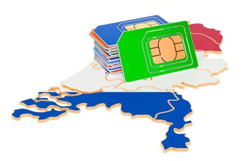 Sim cards on the Netherlands map. Mobile communications, roaming in Holland,  Stock Illustration