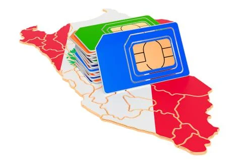 Sim cards on the Peruvian map. Mobile communications, roaming in Peru, concep Illustrazione stock