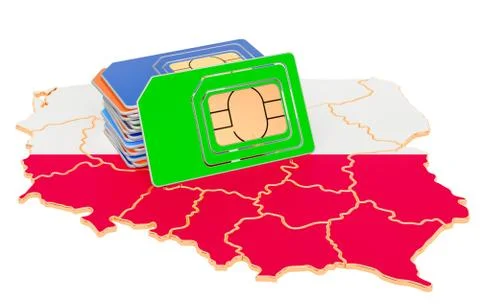 Sim cards on the Polish map. Mobile communications, roaming in Poland, concep Stock Illustration
