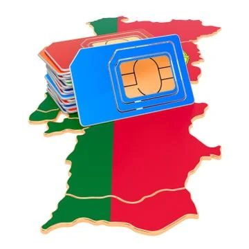 Sim cards on the Portuguese map. Mobile communications, roaming in Portugal,  Stock Illustration