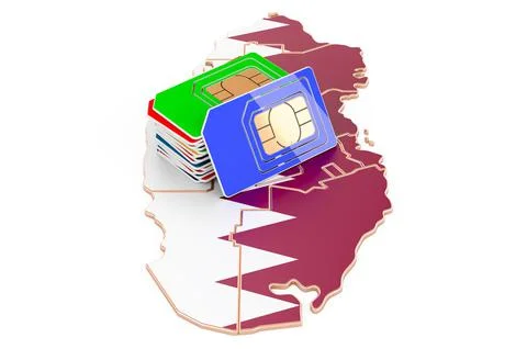 Sim cards on the Qatari map. Mobile communications, roaming in Qatar, concept 스톡 일러스트