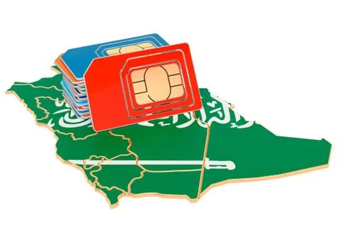 Sim cards on the Saudi Arabian map. Mobile communications, roaming in Saudi A Stock Illustration