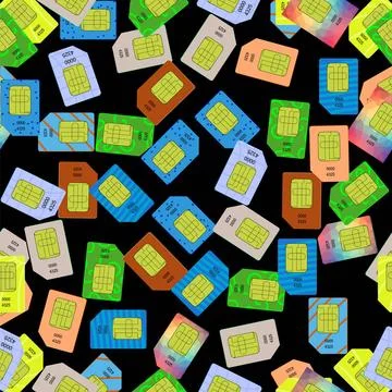 SIM Cards Seamless Pattern SIM Cards Seamless Pattern on Black Background.... 写真素材