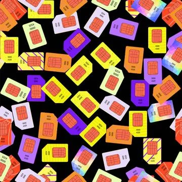 SIM Cards Seamless Pattern SIM Cards Seamless Pattern on Black Background.... Stock Photos