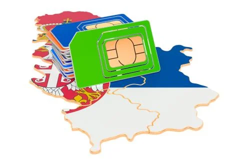 Sim cards on the Serbian map. Mobile communications, roaming in Serbia, conce Stock Illustration