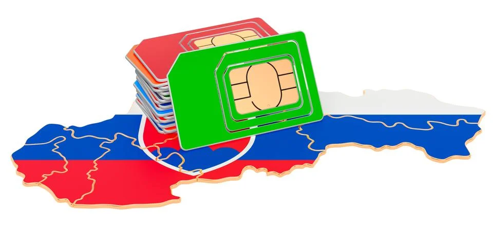 Sim cards on the Slovak map. Mobile communications, roaming in Slovakia, conc Stock Illustration