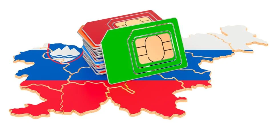 Sim cards on the Slovenian map. Mobile communications, roaming in Slovenia, c Stock Illustration