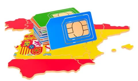 Sim cards on the Spanish map. Mobile communications, roaming in Spain, concep Stock Illustration