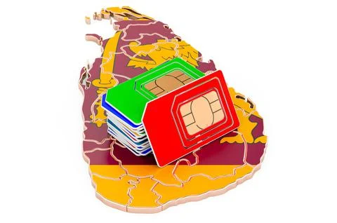 Sim cards on the Sri Lankan map. Mobile communications, roaming in Sri Lanka, Stock Illustration