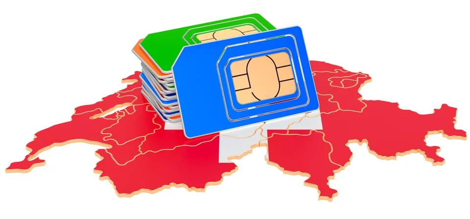Sim cards on the Swiss map. Mobile communications, roaming in Switzerland, co Stock Illustration