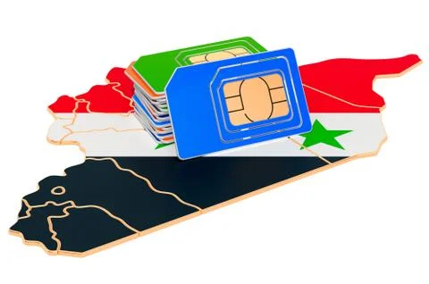 Sim cards on the Syrian map. Mobile communications, roaming in Syria, concept Stock Illustration