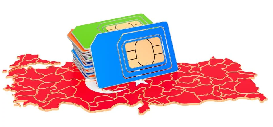 Sim cards on the Turkish map. Mobile communications, roaming in Turkey, conce Stock Illustration