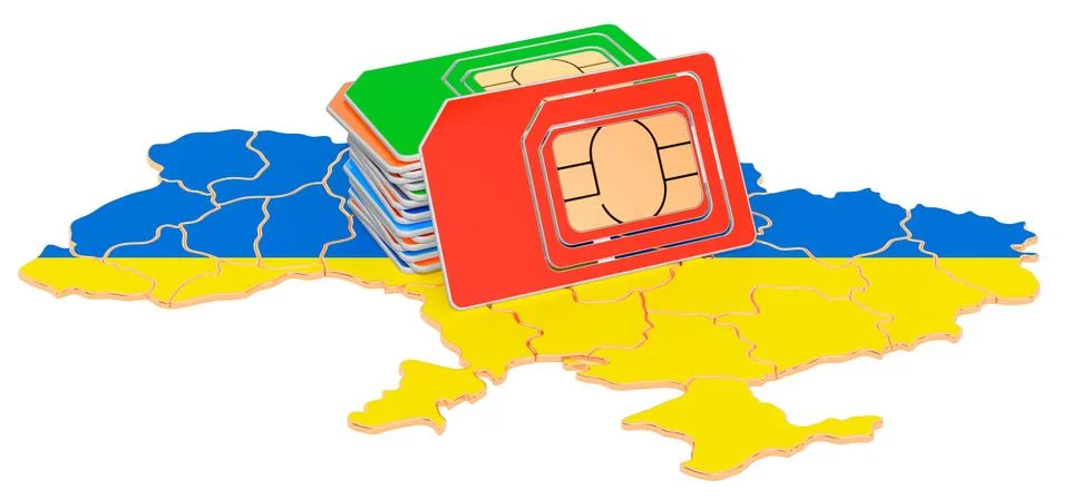 Sim cards on the Ukrainian map. Mobile communications, roaming in Ukraine, co Stock Illustration